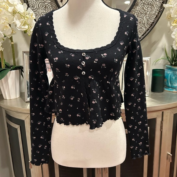 KIRIOUS LOS ANGELES Tops - Elegant navy blue Floral Women's Blouse